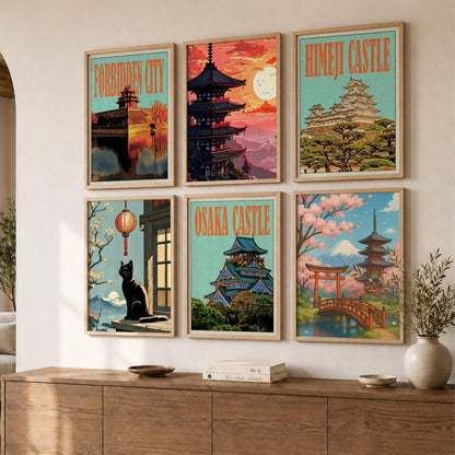 Japanese Nature and City View Wall Art Paintings with Frame for Living Room Bedroom
