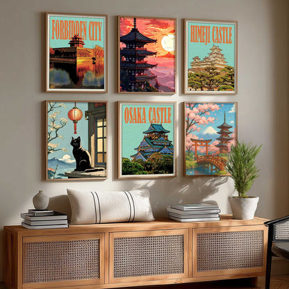 Japanese Nature and City View Wall Art Paintings with Frame for Living Room Bedroom