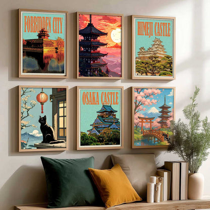 Japanese Nature and City View Wall Art Paintings with Frame for Living Room Bedroom