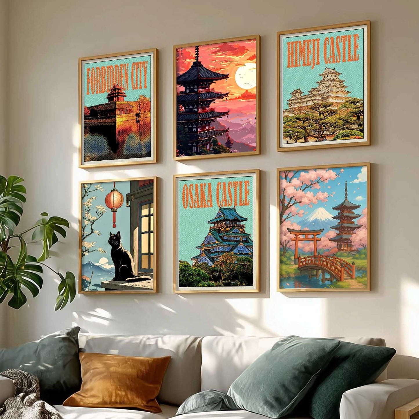 Japanese Nature and City View Wall Art Paintings with Frame for Living Room Bedroom