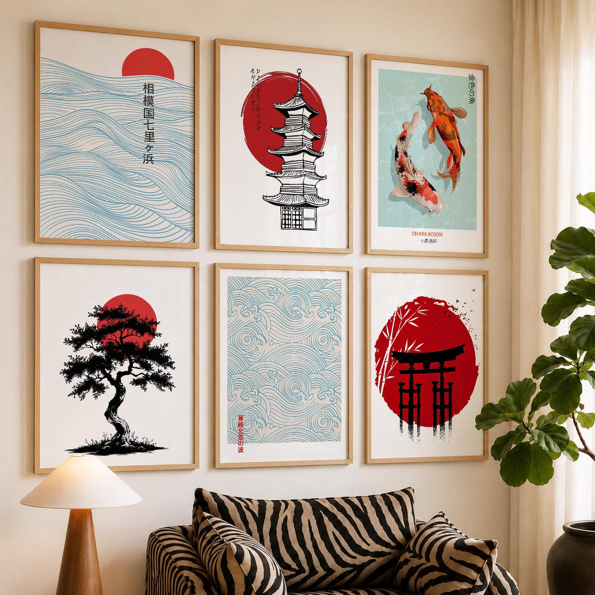 Japanese Aesthetic Wall Art Paintings with Frame for Living Room Bedroom