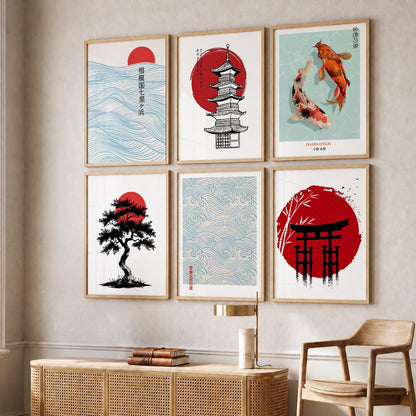 Japanese Aesthetic Wall Art Paintings with Frame for Living Room Bedroom