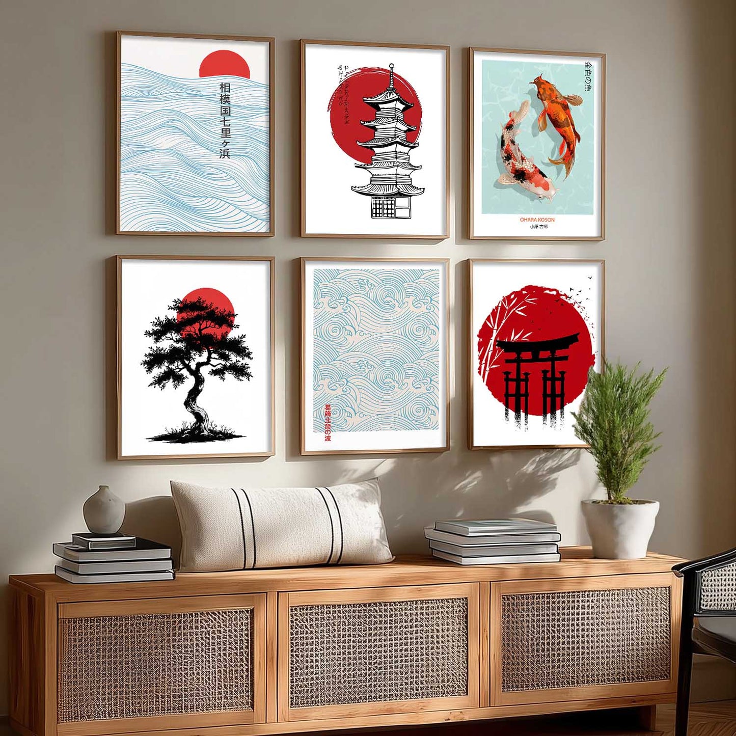 Japanese Aesthetic Wall Art Paintings with Frame for Living Room Bedroom