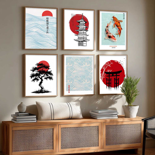 Japanese Aesthetic Wall Art Paintings with Frame for Living Room Bedroom