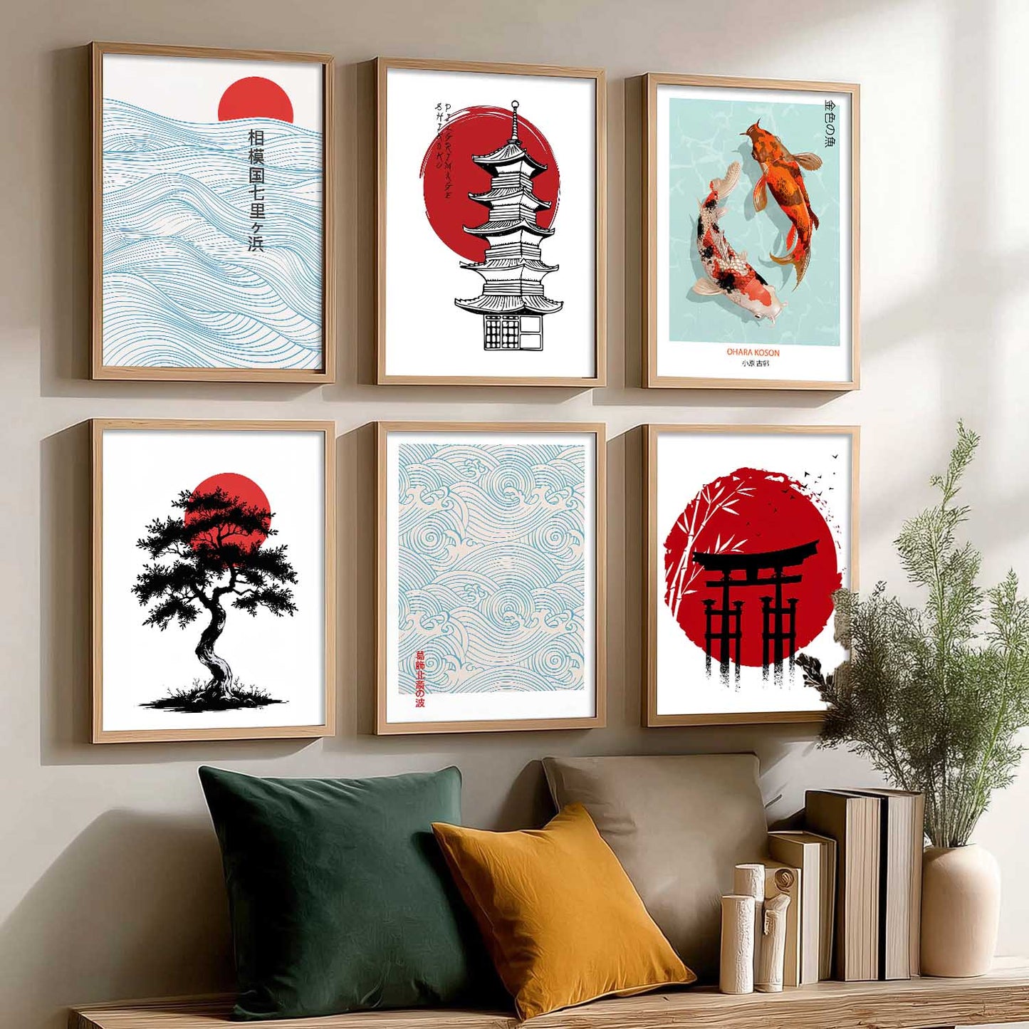 Japanese Aesthetic Wall Art Paintings with Frame for Living Room Bedroom