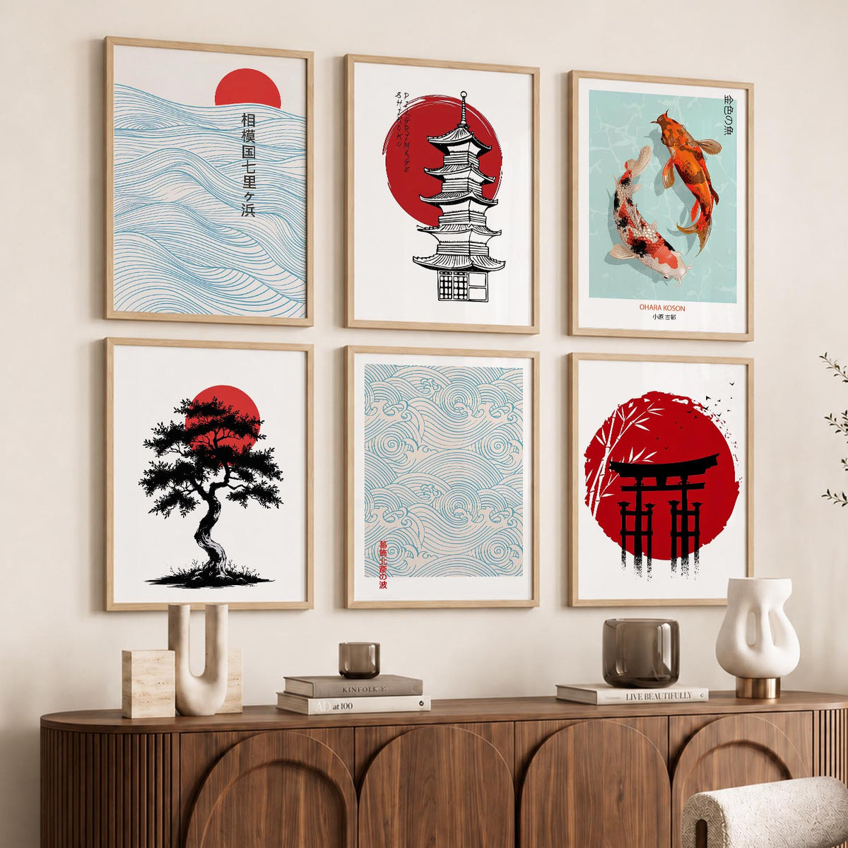Japanese Aesthetic Wall Art Paintings with Frame for Living Room Bedroom