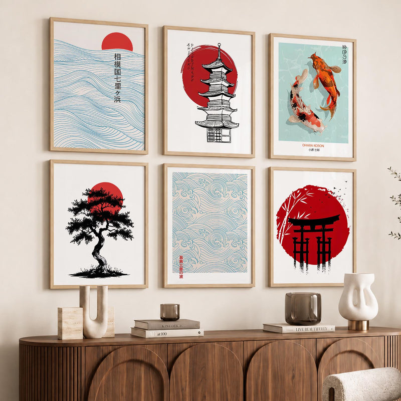 Japanese Aesthetic Wall Art Paintings with Frame for Living Room Bedroom