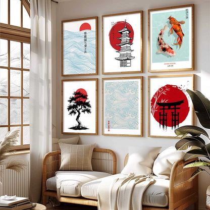 Japanese Aesthetic Wall Art Paintings with Frame for Living Room Bedroom