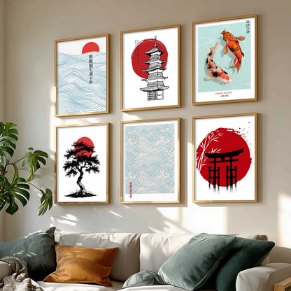 Japanese Aesthetic Wall Art Paintings with Frame for Living Room Bedroom