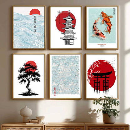Japanese Aesthetic Wall Art Paintings with Frame for Living Room Bedroom