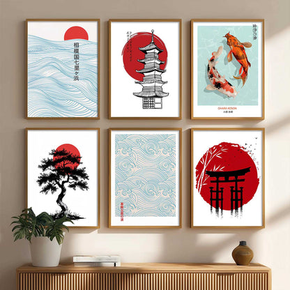 Japanese Aesthetic Wall Art Paintings with Frame for Living Room Bedroom