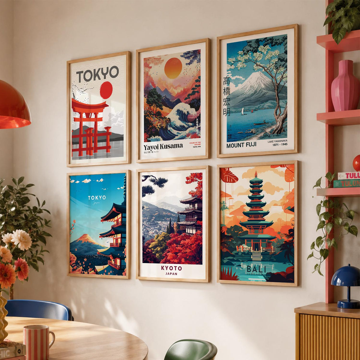 Japanese City View Wall Art Paintings with Frame for Living Room Bedroom