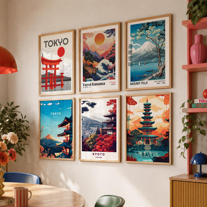 Japanese City View Wall Art Paintings with Frame for Living Room Bedroom