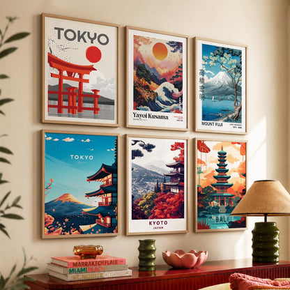 Japanese City View Wall Art Paintings with Frame for Living Room Bedroom