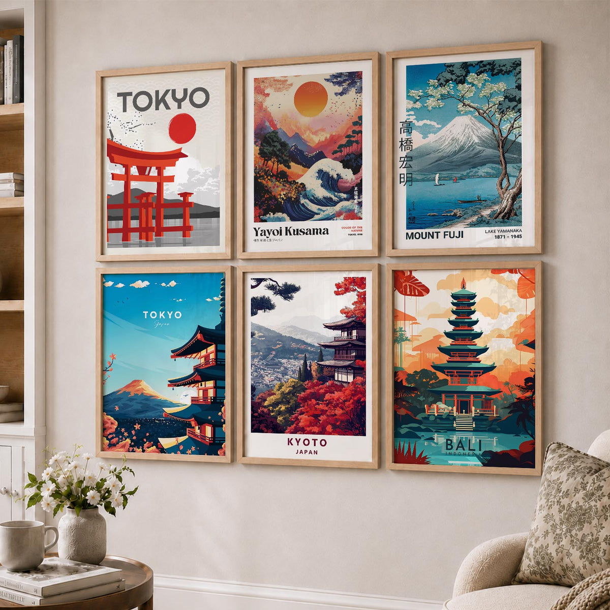 Japanese City View Wall Art Paintings with Frame for Living Room Bedroom