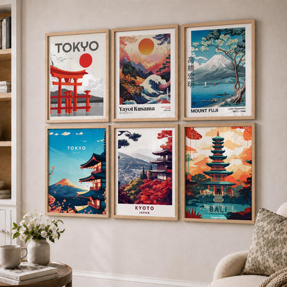 Japanese City View Wall Art Paintings with Frame for Living Room Bedroom