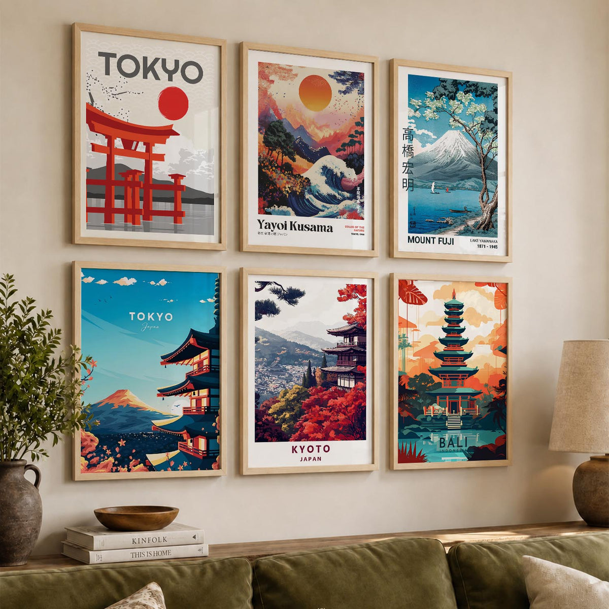 Japanese City View Wall Art Paintings with Frame for Living Room Bedroom