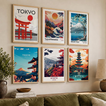 Japanese City View Wall Art Paintings with Frame for Living Room Bedroom