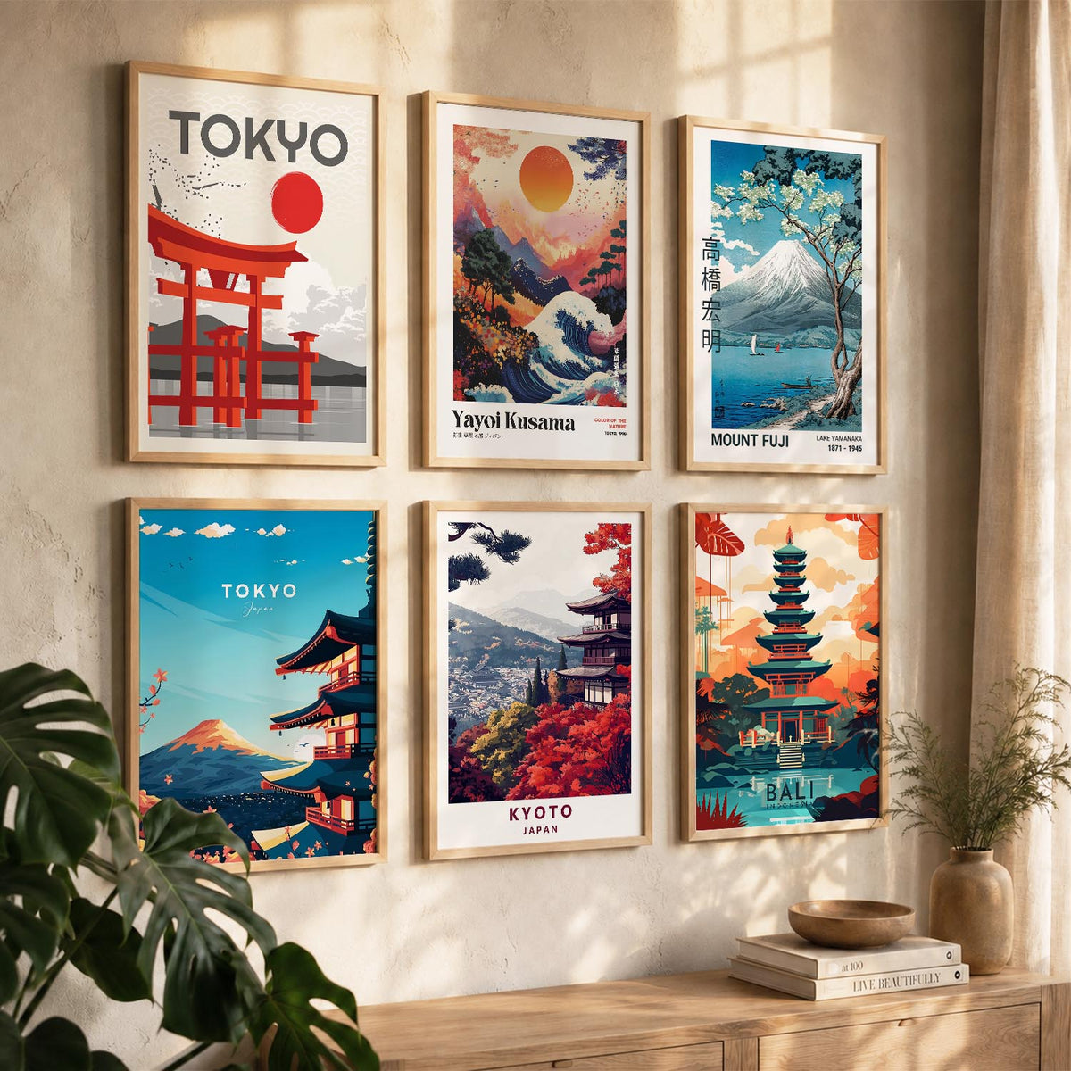 Japanese City View Wall Art Paintings with Frame for Living Room Bedroom