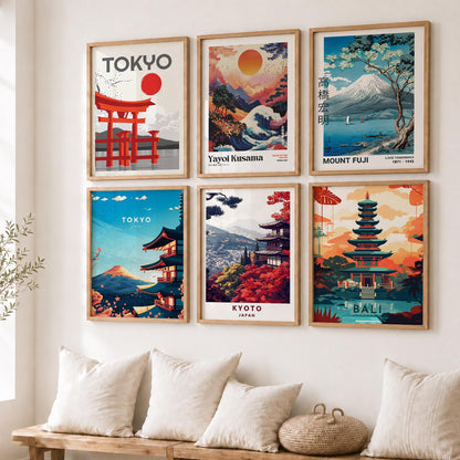 Japanese City View Wall Art Paintings with Frame for Living Room Bedroom