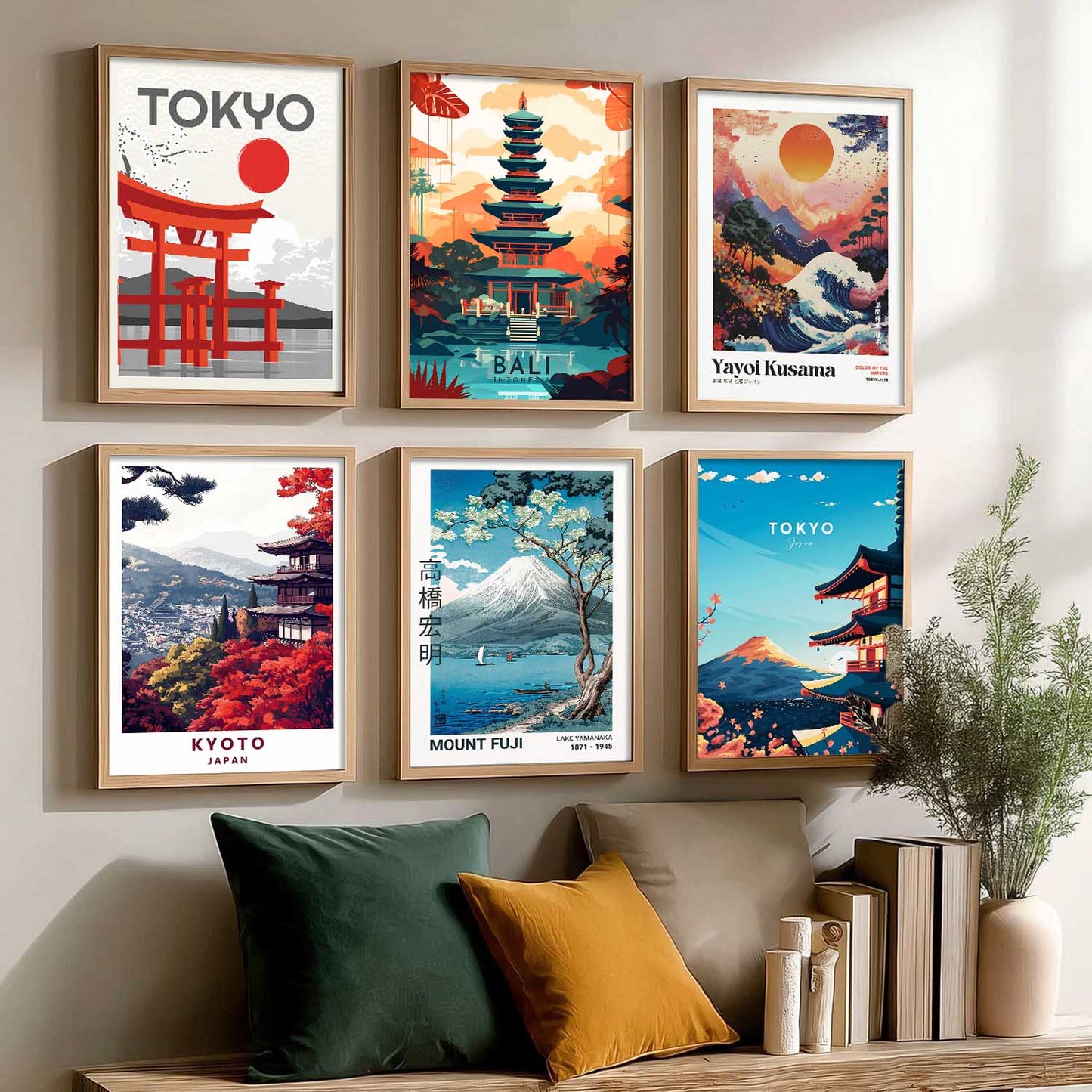 Japanese City View Wall Art Paintings with Frame for Living Room Bedroom