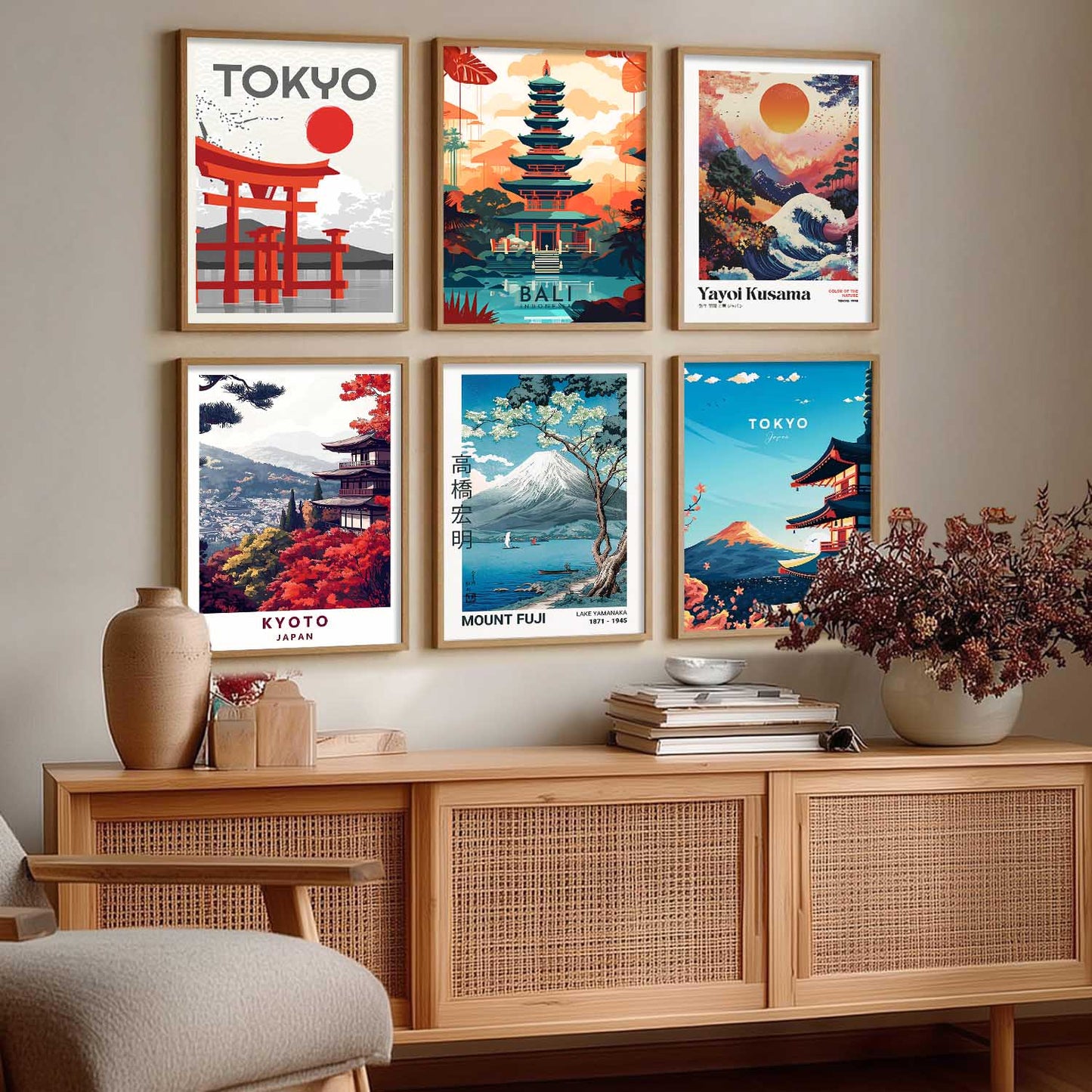 Japanese City View Wall Art Paintings with Frame for Living Room Bedroom