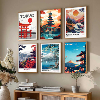 Japanese City View Wall Art Paintings with Frame for Living Room Bedroom