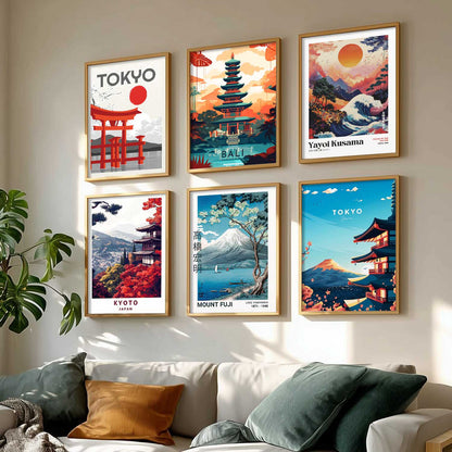 Japanese City View Wall Art Paintings with Frame for Living Room Bedroom