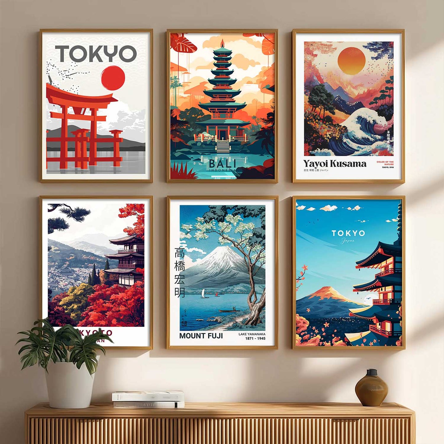 Japanese City View Wall Art Paintings with Frame for Living Room Bedroom