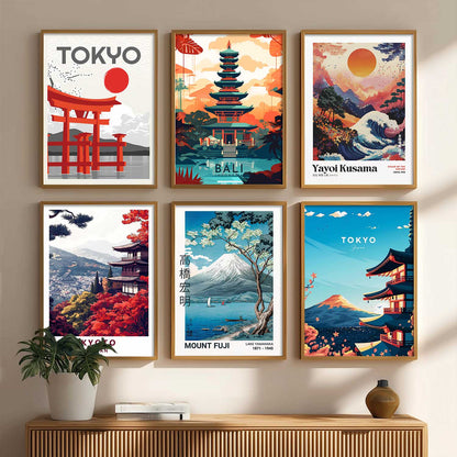 Japanese City View Wall Art Paintings with Frame for Living Room Bedroom