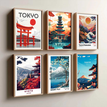 Japanese City View Wall Art Paintings with Frame for Living Room Bedroom