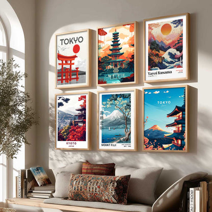 Japanese City View Wall Art Paintings with Frame for Living Room Bedroom
