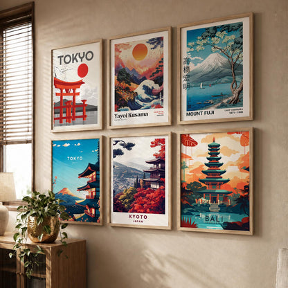 Japanese City View Wall Art Paintings with Frame for Living Room Bedroom
