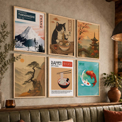 Japanese  Aesthetic Wall Art Paintings with Frame for Living Room Bedroom
