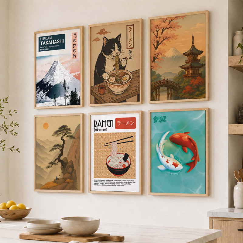 Japanese  Aesthetic Wall Art Paintings with Frame for Living Room Bedroom