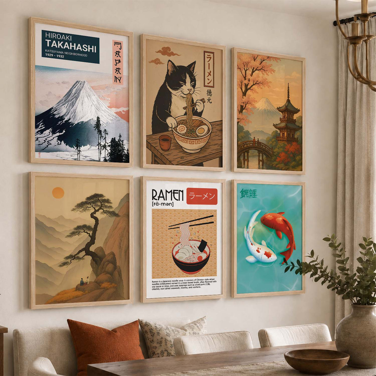 Japanese  Aesthetic Wall Art Paintings with Frame for Living Room Bedroom