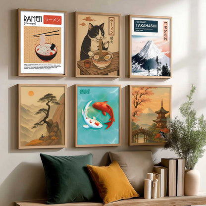 Japanese  Aesthetic Wall Art Paintings with Frame for Living Room Bedroom