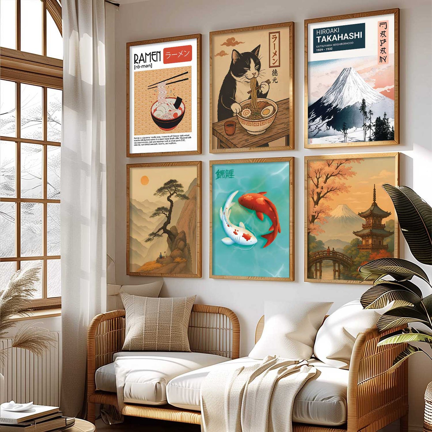 Japanese  Aesthetic Wall Art Paintings with Frame for Living Room Bedroom