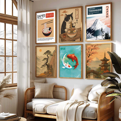 Japanese  Aesthetic Wall Art Paintings with Frame for Living Room Bedroom