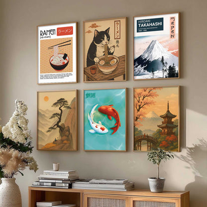 Japanese  Aesthetic Wall Art Paintings with Frame for Living Room Bedroom