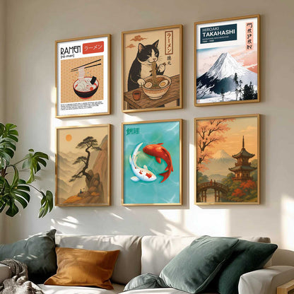 Japanese  Aesthetic Wall Art Paintings with Frame for Living Room Bedroom