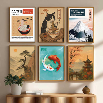 Japanese  Aesthetic Wall Art Paintings with Frame for Living Room Bedroom