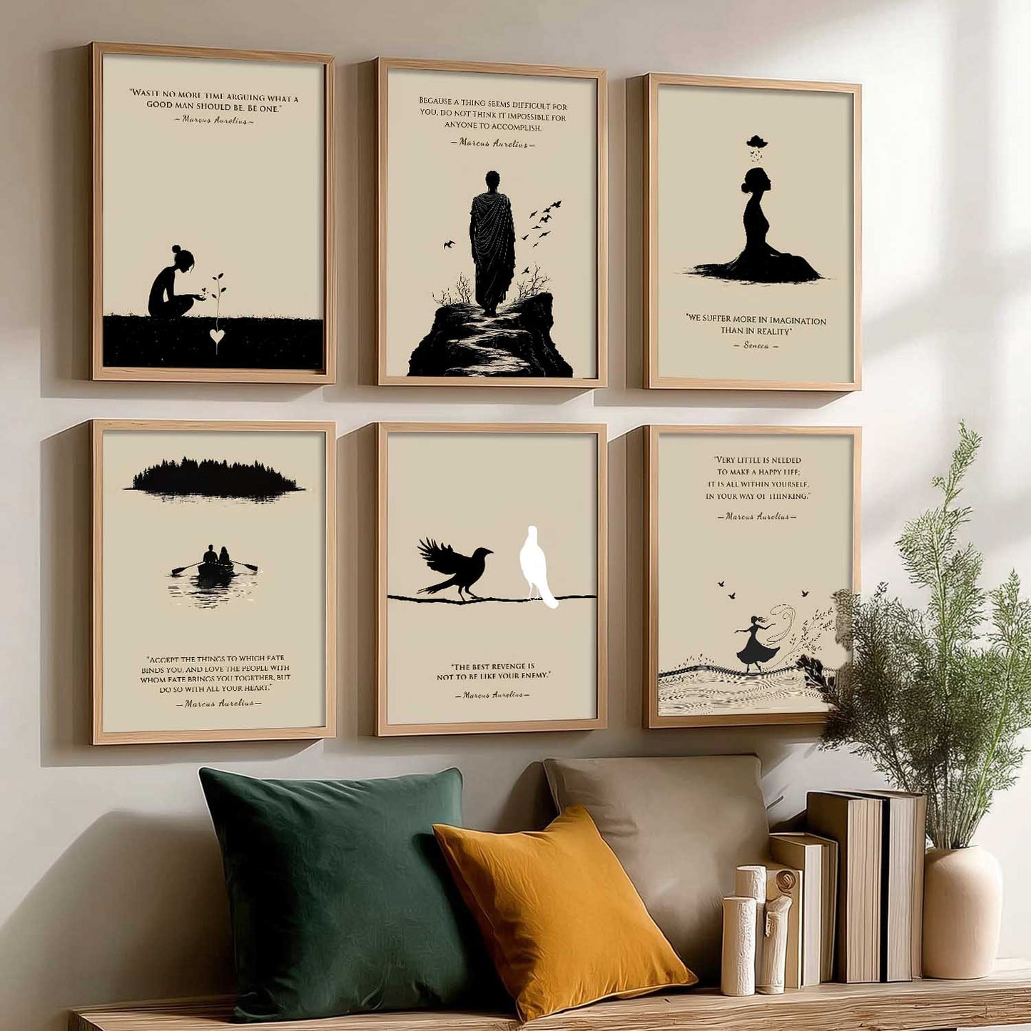 Marcus Aurelius Inspirational Quotes Wall Art Paintings with Frame for Living Room Bedroom