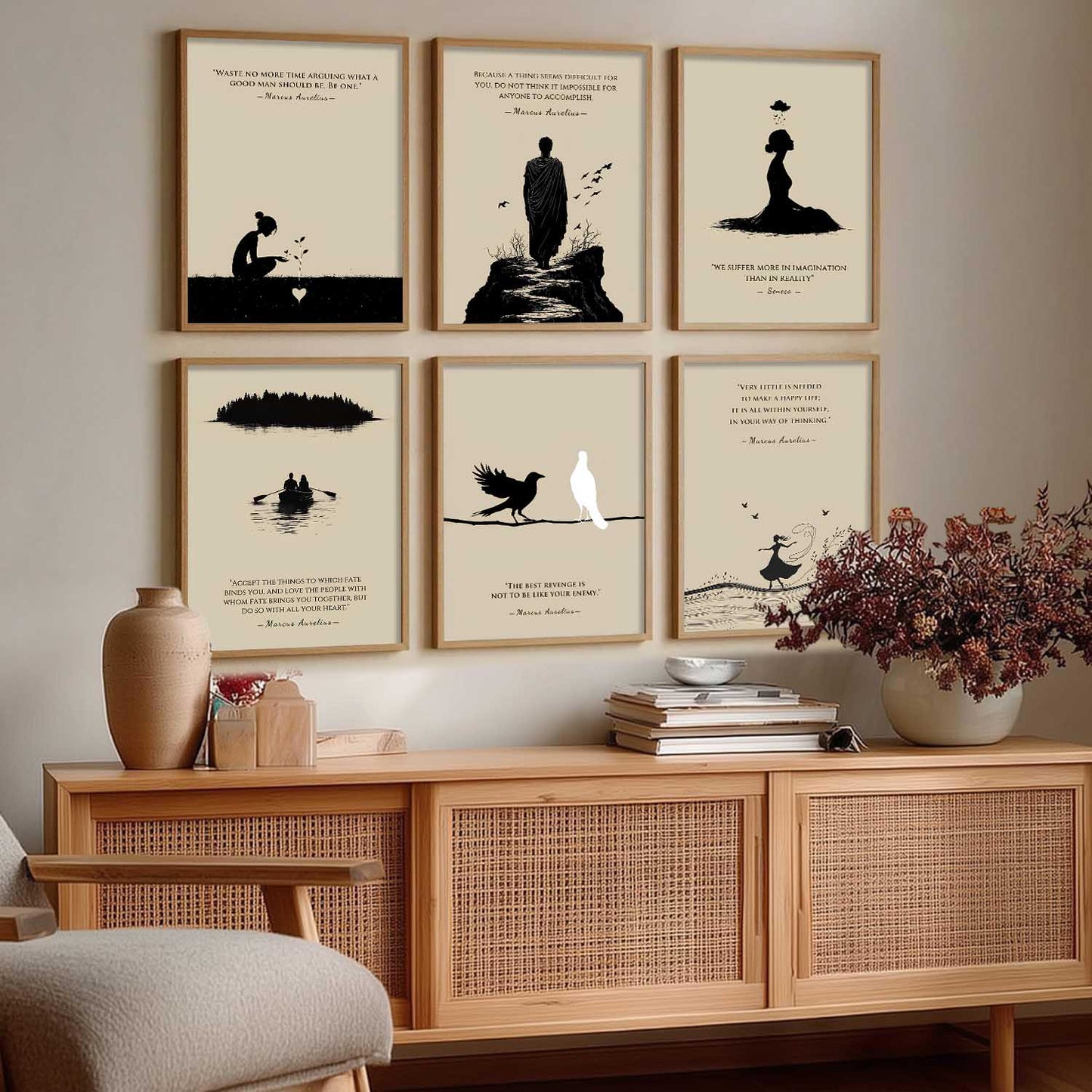 Marcus Aurelius Inspirational Quotes Wall Art Paintings with Frame for Living Room Bedroom