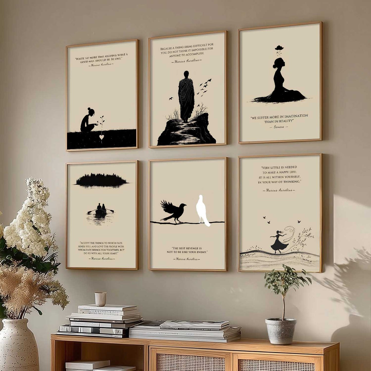 Marcus Aurelius Inspirational Quotes Wall Art Paintings with Frame for Living Room Bedroom