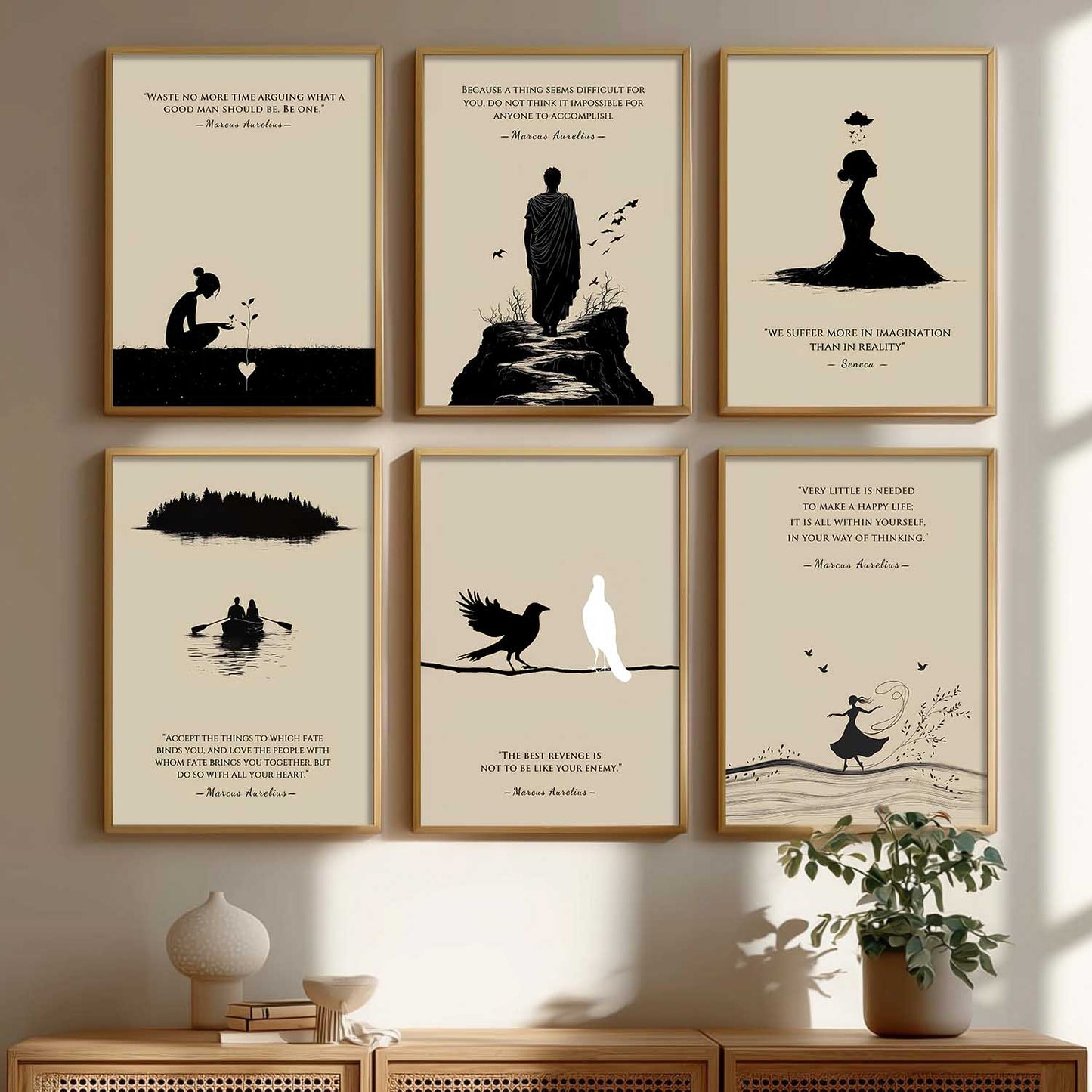 Marcus Aurelius Inspirational Quotes Wall Art Paintings with Frame for Living Room Bedroom