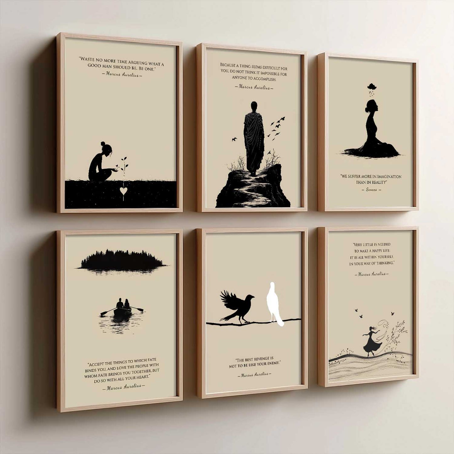 Marcus Aurelius Inspirational Quotes Wall Art Paintings with Frame for Living Room Bedroom