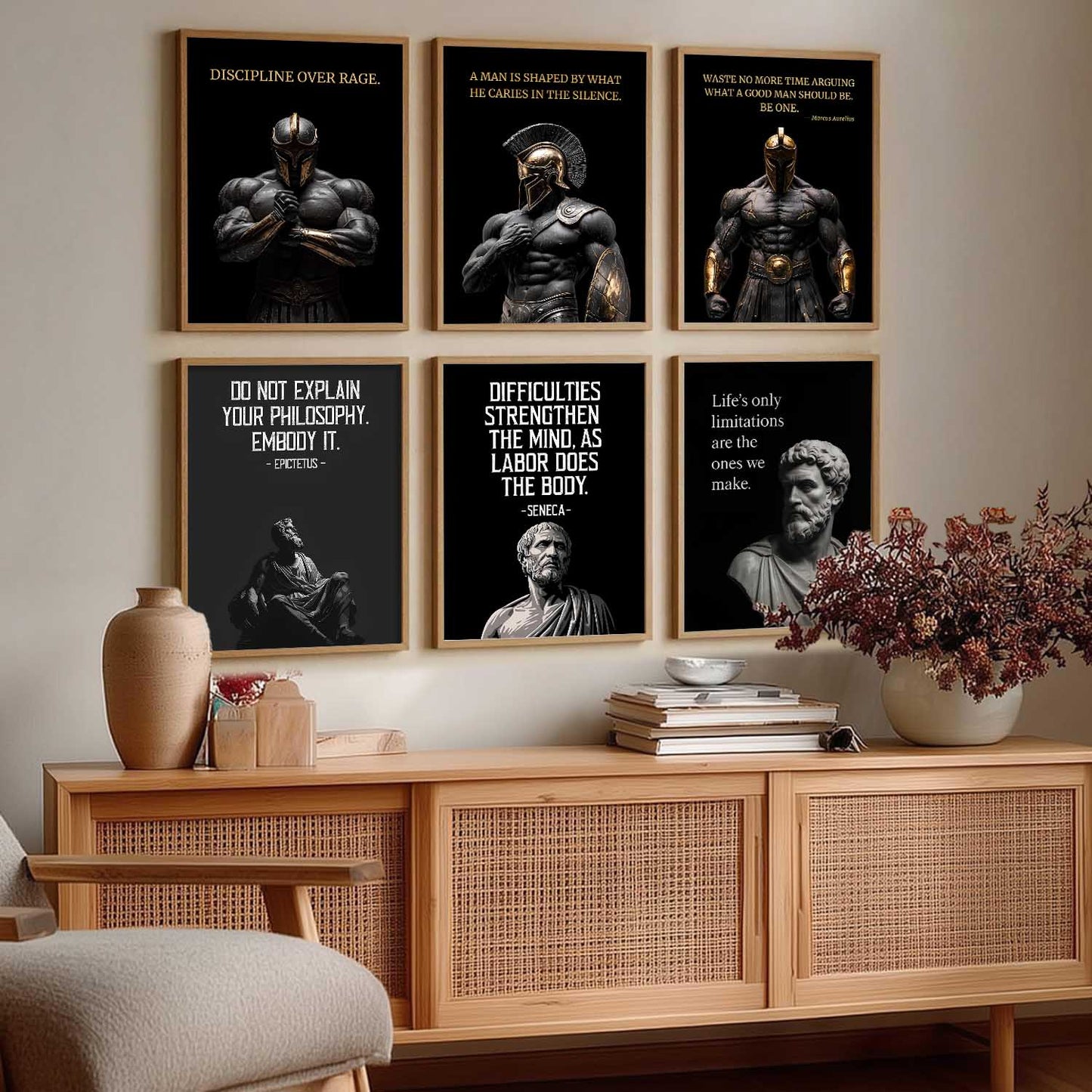 Spartan Warrior Motivational Quotes Wall Art Paintings with Frame for Living Room Bedroom