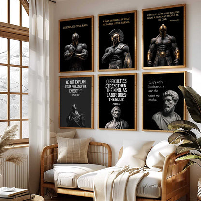 Spartan Warrior Motivational Quotes Wall Art Paintings with Frame for Living Room Bedroom