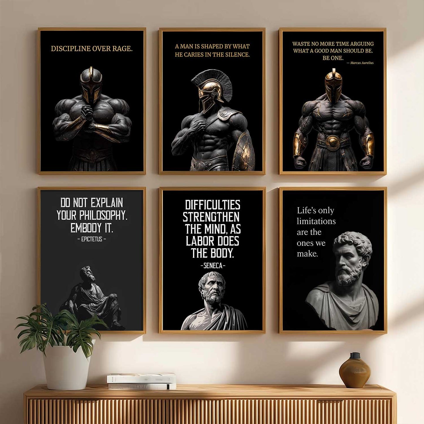 Spartan Warrior Motivational Quotes Wall Art Paintings with Frame for Living Room Bedroom